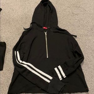 N.philanthropy hooded half zip striped sweatshirt